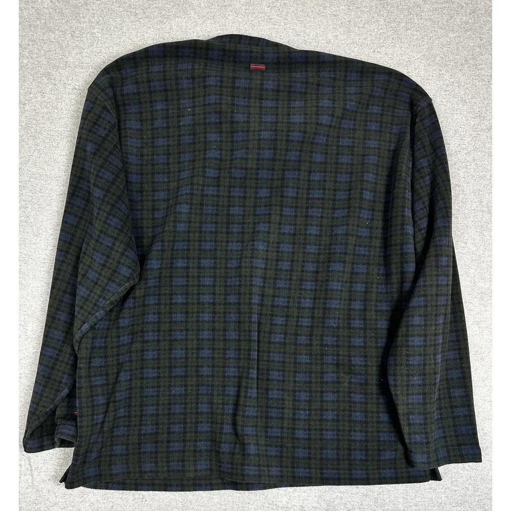 FUBU Shirt Mens XL‎ Green Blue Plaid Fleece Long Sleeve Polo Pullover Casual
